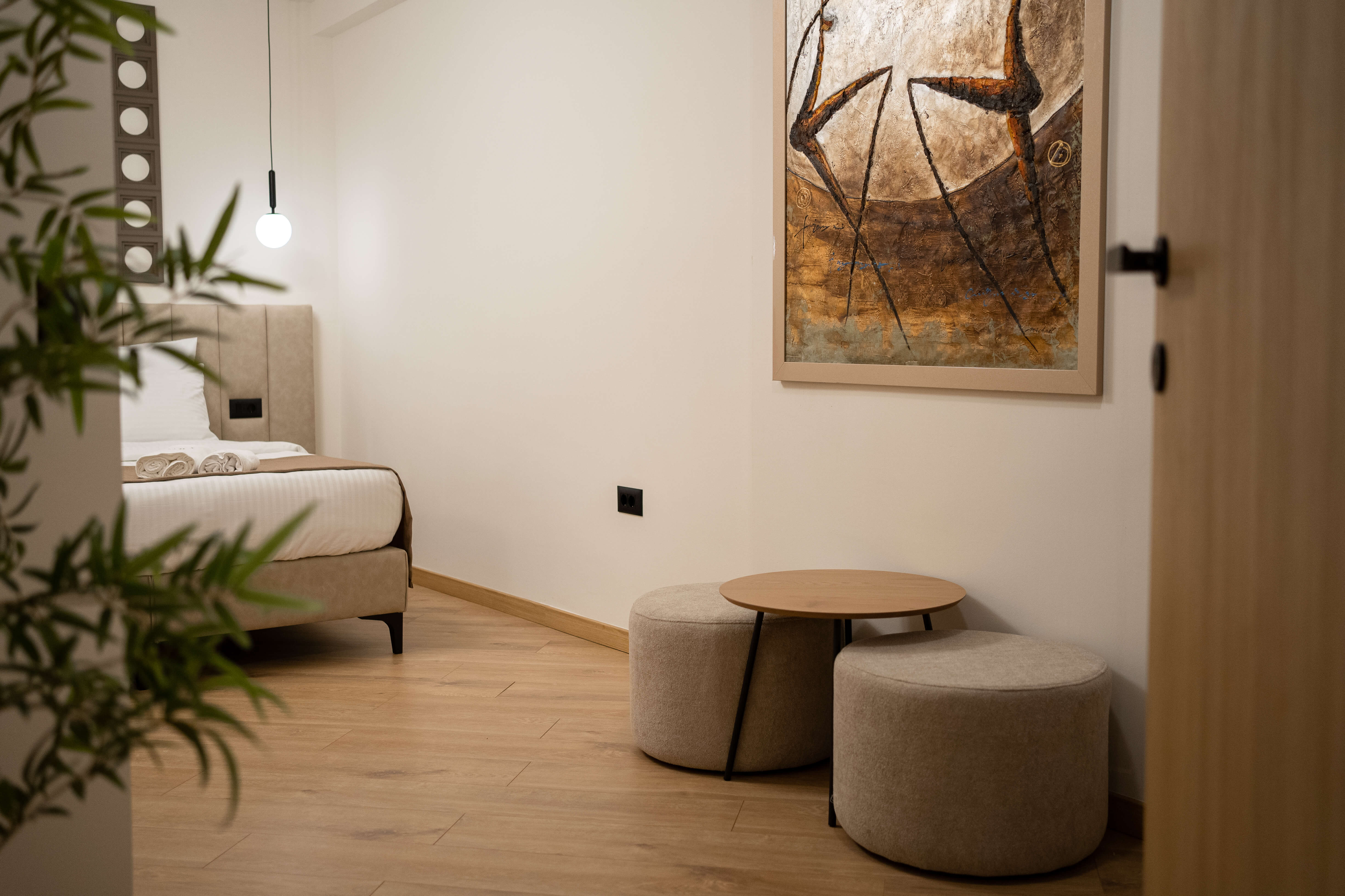 Warm living room, layered neutrals